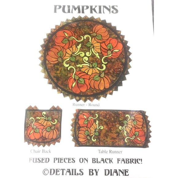 Thanksgiving Pumpkins Table Runner Round or Chair Back Fused Pieces - Picture 3 of 3